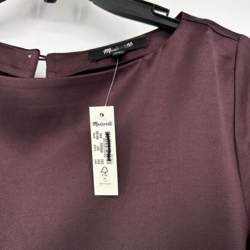 NWT Madewell Satin Shift Mini Dress Chocolate Raisin Size XXS - Picture 4 of 12
